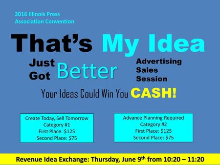 Revenue Idea Exchange: Thursday, June 9th from 10:20 – 11:20