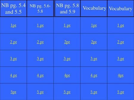 NB pg. 5.4 and 5.5 NB pg. 5.8 Vocabulary Vocabulary and 5.9