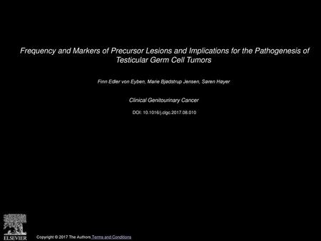 Frequency and Markers of Precursor Lesions and Implications for the Pathogenesis of Testicular Germ Cell Tumors  Finn Edler von Eyben, Marie Bjødstrup.