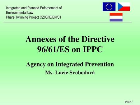 Annexes of the Directive 96/61/ES on IPPC