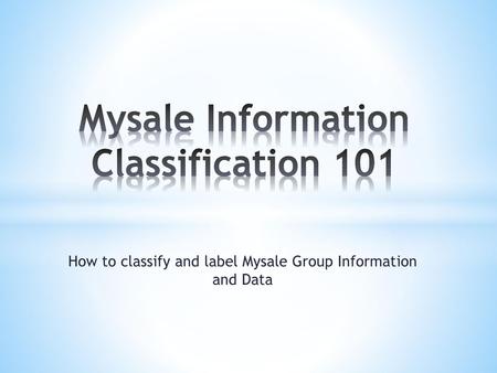 Mysale Information Classification 101