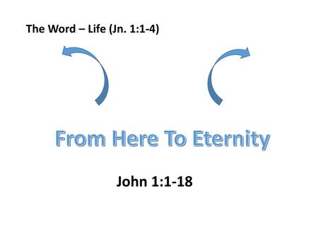 The Word – Life (Jn. 1:1-4) From Here To Eternity John 1:1-18.