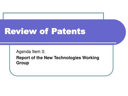 Agenda Item 3: Report of the New Technologies Working Group