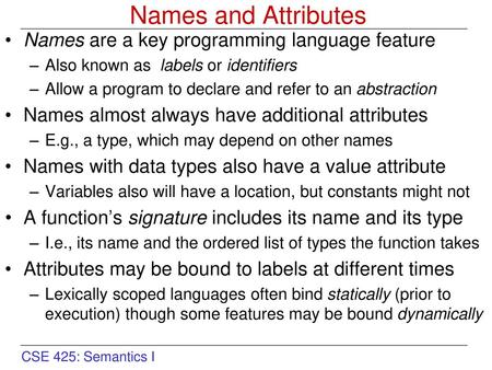 Names and Attributes Names are a key programming language feature