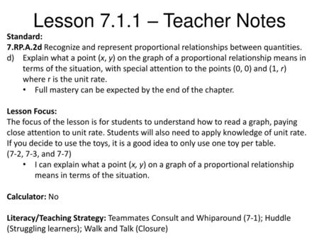 Lesson – Teacher Notes Standard: