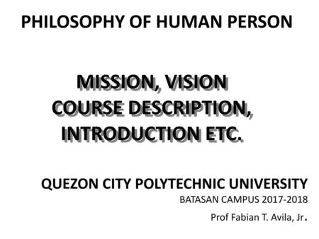 PHILOSOPHY OF HUMAN PERSON