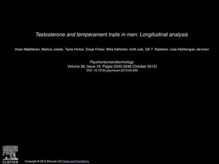 Testosterone and temperament traits in men: Longitudinal analysis