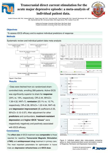 Transcranial direct current stimulation for the acute major depressive episode: a meta-analysis of individual patient data. André R. Brunoni, MD, PhD ;