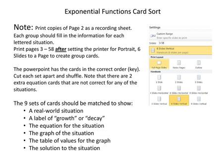 Exponential Functions Card Sort