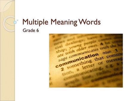 Multiple Meaning Words