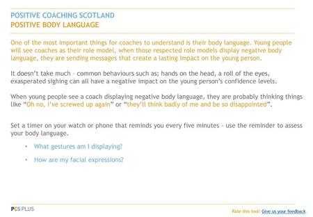 POSITIVE COACHING SCOTLAND POSITIVE BODY LANGUAGE