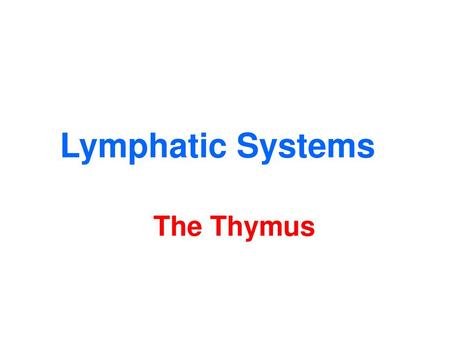 Lymphatic Systems The Thymus.