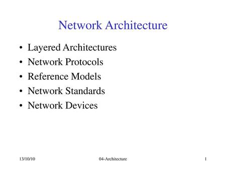 Network Architecture Layered Architectures Network Protocols