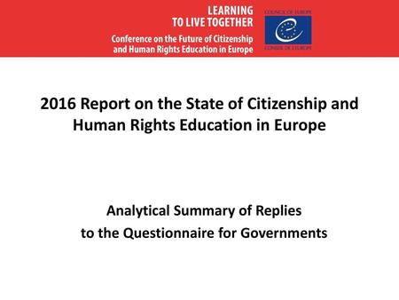 Analytical Summary of Replies to the Questionnaire for Governments