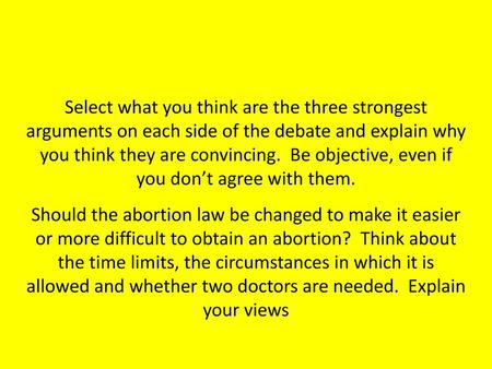 Select what you think are the three strongest arguments on each side of the debate and explain why you think they are convincing. Be objective, even.