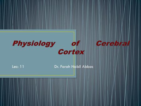 Physiology of Cerebral Cortex