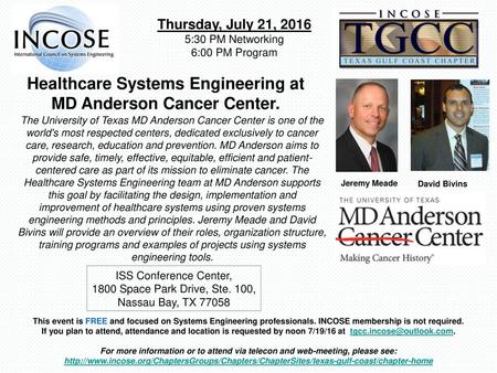 Healthcare Systems Engineering at MD Anderson Cancer Center.