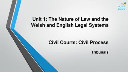 Unit 1: The Nature of Law and the Welsh and English Legal Systems Civil Courts: Civil Process Tribunals.