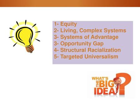 1- Equity 2- Living, Complex Systems 3- Systems of Advantage