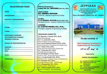 JEPPIAAR REGISTRATION FORM Two days workshop on NAME :…………….………………………