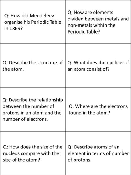 Q: How did Mendeleev organise his Periodic Table in 1869?