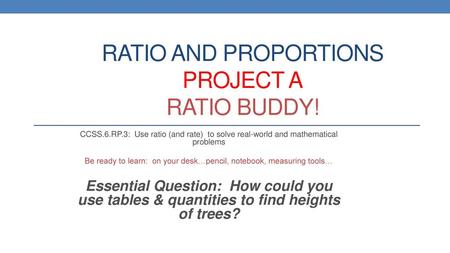 Ratio and proportions Project A ratio buddy!