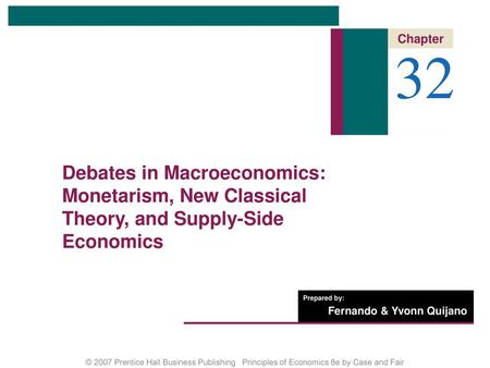 32 Debates in Macroeconomics: Monetarism, New Classical Theory, and Supply-Side Economics Chapter Outline Keynesian Economics Monetarism The Velocity.