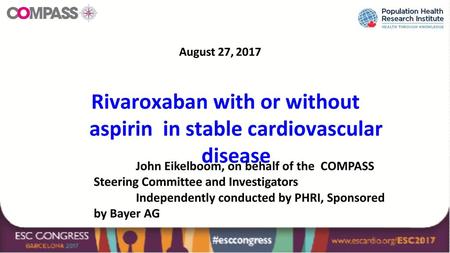 Rivaroxaban with or without aspirin in stable cardiovascular disease