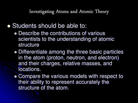 Investigating Atoms and Atomic Theory