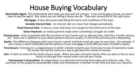 House Buying Vocabulary