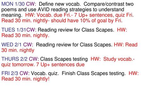 MON 1/30 CW: Define new vocab