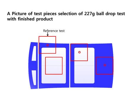 A Picture of test pieces selection of 227g ball drop test with finished product Reference test.