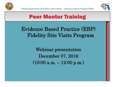 Evidence Based Practice (EBP) Fidelity Site Visits Program