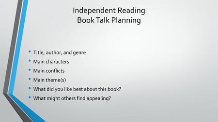 Independent Reading Book Talk Planning