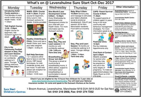 What’s Levenshulme Sure Start Oct-Dec 2017