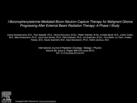 L-Boronophenylalanine-Mediated Boron Neutron Capture Therapy for Malignant Glioma Progressing After External Beam Radiation Therapy: A Phase I Study 