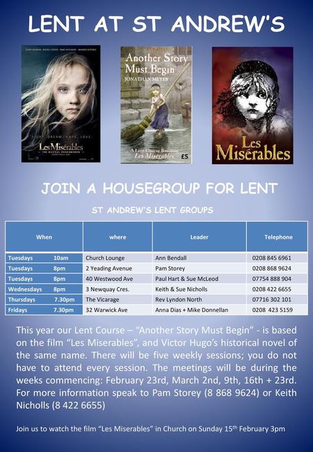 ST ANDREW’S LENT GROUPS