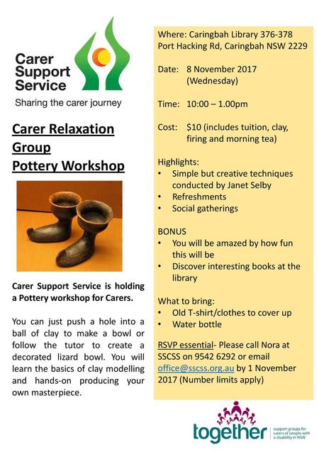 Carer Relaxation Group Pottery Workshop