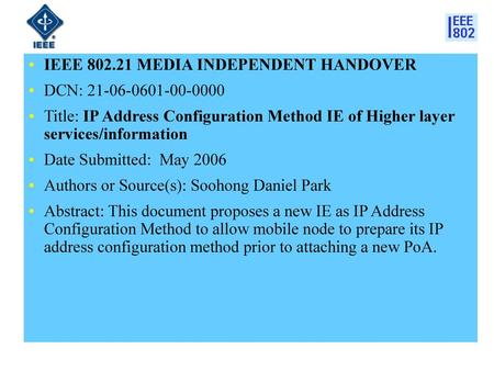 IEEE MEDIA INDEPENDENT HANDOVER