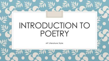 Introduction to Poetry