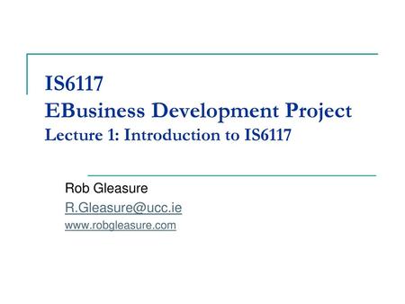 IS6117 EBusiness Development Project Lecture 1: Introduction to IS6117