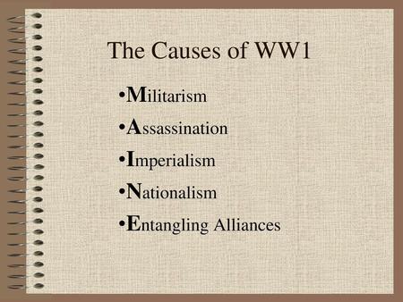 Militarism Assassination Imperialism Nationalism Entangling Alliances