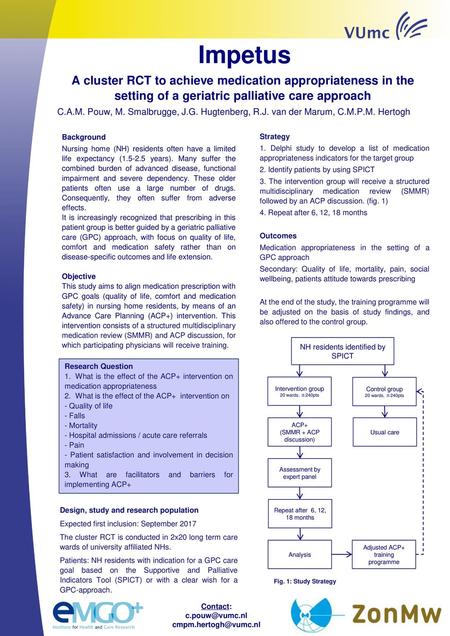 Impetus A cluster RCT to achieve medication appropriateness in the setting of a geriatric palliative care approach C.A.M. Pouw, M. Smalbrugge, J.G. Hugtenberg,