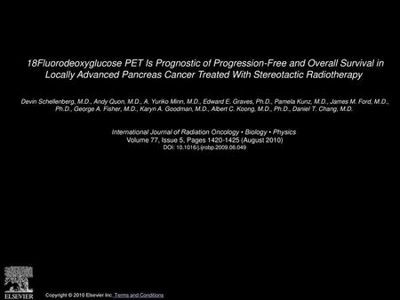 18Fluorodeoxyglucose PET Is Prognostic of Progression-Free and Overall Survival in Locally Advanced Pancreas Cancer Treated With Stereotactic Radiotherapy 