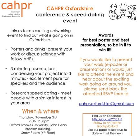 CAHPR Oxfordshire conference & speed dating event