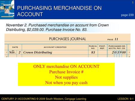 PURCHASING MERCHANDISE ON ACCOUNT