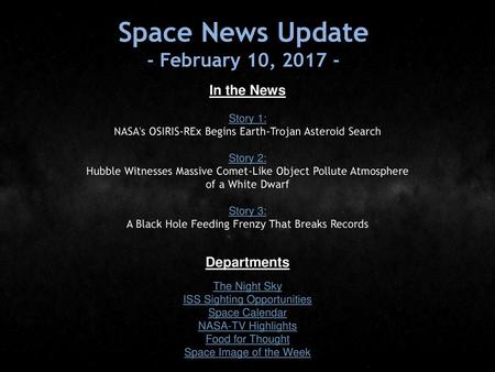 Space News Update - February 10, In the News Departments