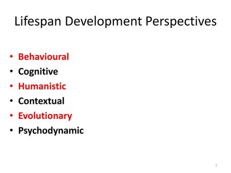 Lifespan Development Perspectives