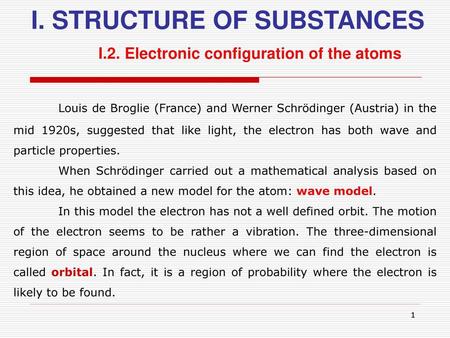 I. STRUCTURE OF SUBSTANCES