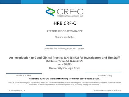 HRB CRF-C CERTIFICATE OF ATTENDANCE This is to certify that